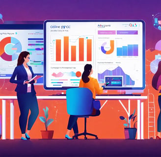 a group of people working on a project dashboard showing AI powered forecasting