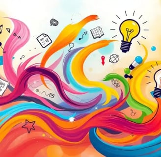 Cette image est une illustration colorée et dynamique représentant la créativité et l'innovation. El