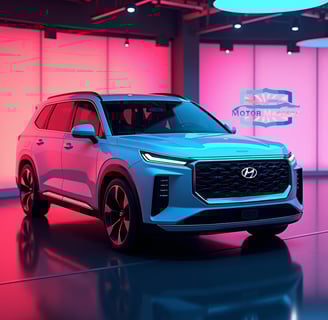 a blue and white suv with a neon blue light on it