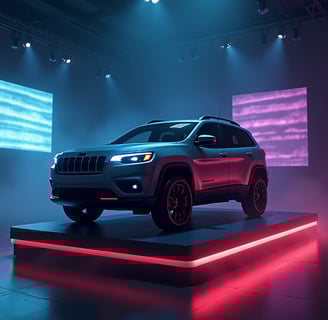 a jeep is shown in a showroom