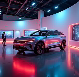 a car is shown in a museum of a museum