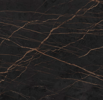 Dekton's Laurent mimics Port Laurent stone with a dark brown base and gold veins for a luxurious loo