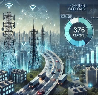 "A professional illustration showcasing the economic impact of carrier offload. Depict a mobile netw