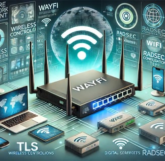 An illustrated network setup with wireless controllers, certificates, and RadSec configuration steps