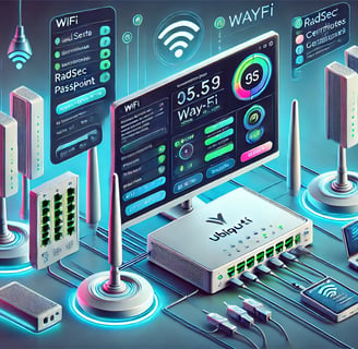 An illustrated step-by-step guide showing the configuration of Ubiquiti UniFi Access Points with Way