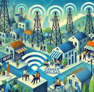 An illustration highlighting the economic benefits of carrier offload in developing markets. Depict