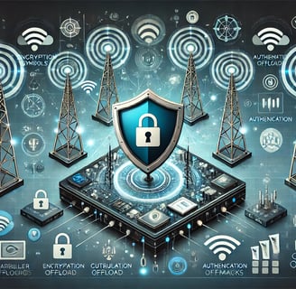 An illustration of a secure network infrastructure for carrier offload systems. Depict glowing WiFi