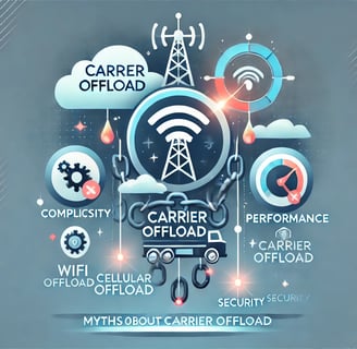 An illustration of myths about carrier offload being debunked. Include icons symbolizing misconcepti