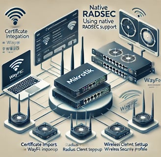 An illustration showing the configuration process of MikroTik devices for WayFi integration using na