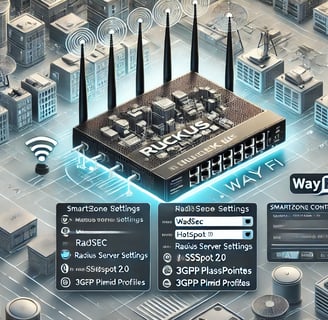 A detailed illustration of configuring a RUCKUS Wireless LAN Controller for WayFi integration. Featu