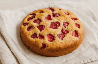 a cake with a strawberry pie crust crust and a strawberry pie