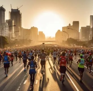 a group of people running in a marathon