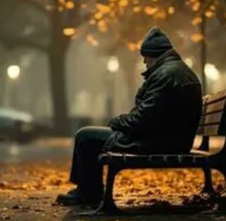 a man sitting on a bench in a park