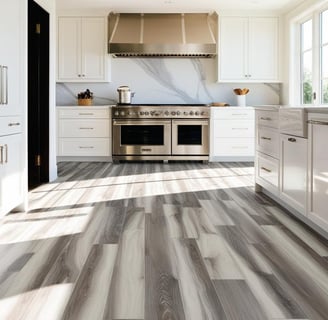 High end kitchen with vinyl flooring