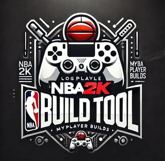 "A bold and modern NBA 2K Build Tool logo featuring a black, white, and red color scheme. The design