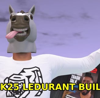 A character in NBA 2K25 wearing a horse mask and a white long-sleeve shirt with a bold tiger logo, s