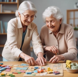 a woman and a man playing a game of puzzles