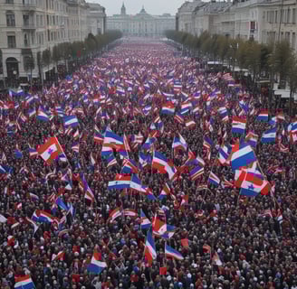 a large group of people holding signs in the street