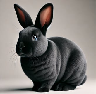 black mini rex rabbit sitting on a white background