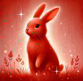 a red rabbit rabbit sitting on a grassy field