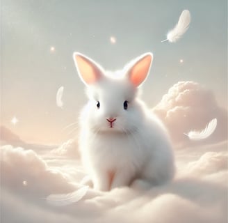 a white rabbit in the clouds