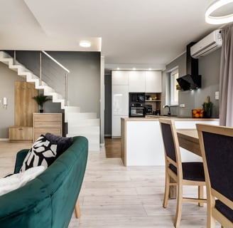 a living room with a couch and a table