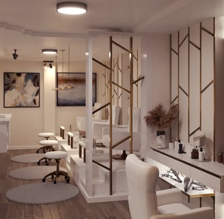 Diseño de tienda de uñas por Kastros, vista diagonal