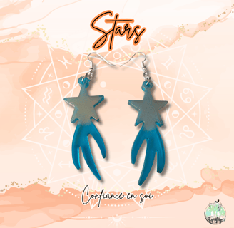 boucles d'oreilles bleue et dorée étoiles filantes