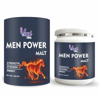 a man standing next to a can of men's power maltmale enhancement