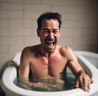 A men in the bathtub cry with clothes on in Daytona Beach