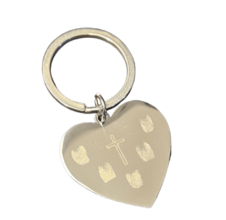 a heart shaped keychain with finger prints on it