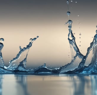 A glass of sparkling water with a lime wedge and a flute of champagne are placed on a marble tabletop. A folded black and white striped napkin lies nearby, and a large patio umbrella is open in the background, with glimpses of other tables and a blurred outdoor setting.
