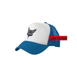 a white and blue hat with a blue and white hat