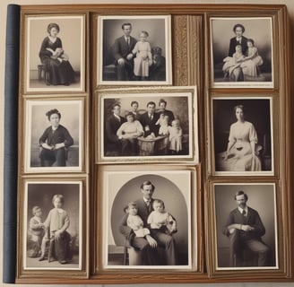 A cheerful family portrait featuring a bearded man with long hair smiling widely, a woman with straight long hair making a playful expression, and a baby with a curious look. They are all dressed in casual attire with light-colored backgrounds suggesting an indoor setting.