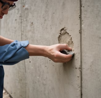A person is carrying a bag of cement on their shoulder inside a storage room. The room contains several stacks of cement bags and a pile of metal rods or wire. The walls and floor are concrete, and there is minimal lighting with an exposed light fixture hanging from the ceiling.