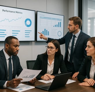 a group of business people sitting around a table