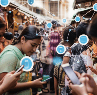The Calicut city skyline with digital marketing and social media icons, symbolizing business growth