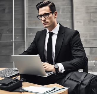 A man wearing a black suit, white shirt, and a red paisley tie is holding a stack of money. He is also wearing black gloves and dark sunglasses. A cigar is clenched between his teeth.