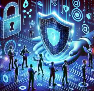 A dynamic illustration representing cybersecurity protection. 