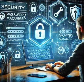 A modern digital illustration of a person protecting their online accounts.