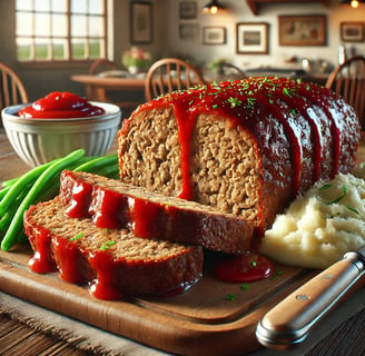 meatloaf with mashed potatoes and green beans