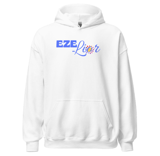 a white hoodie with the ezezzzzzzzz