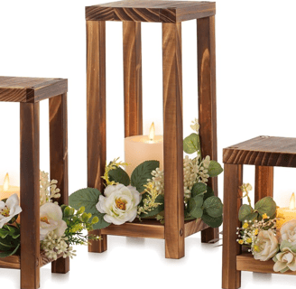 NUPTIO Lanternes en Bois Rustiques: 3 Lanterne Bougies en Bois pour Le Salon, Lanternes Décoratives 