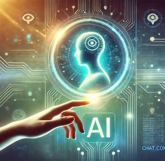 Illustration of AI technology and Chat.com domain, symbolizing trust and connection between humans and AI