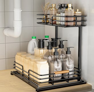 under sink storage in bathroom