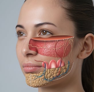A cross-section image of a woman's skin, showing the three layers: the epidermis, the dermis, and th