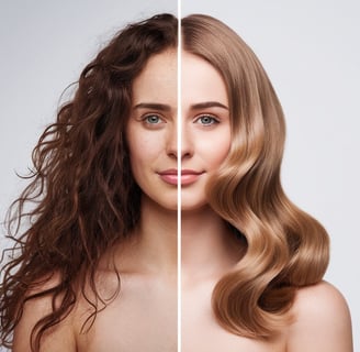 before and after pic of womans hair
