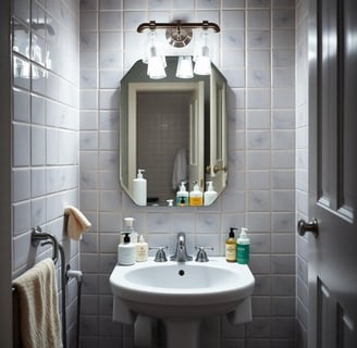 cluttered small bathroom