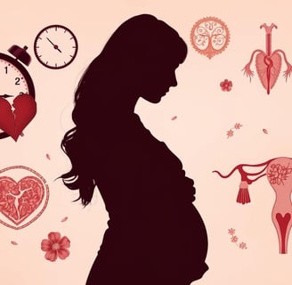 A woman's silhouette surrounded by symbolic representations of common infertility indicators