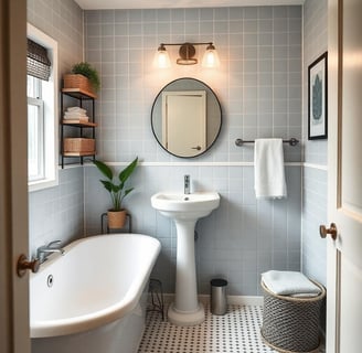 a bathroom with a tub tub and a sink